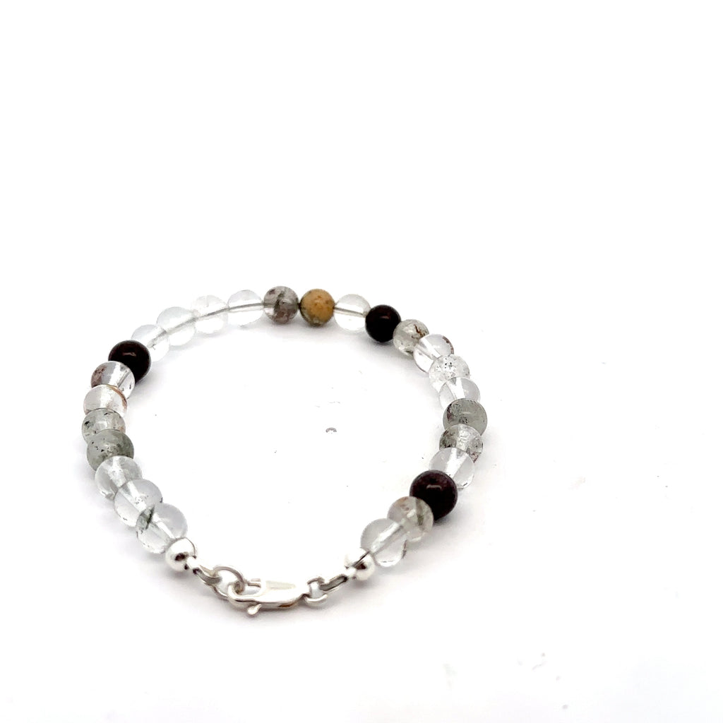 Lodilite (Garden Quartz) Gemstone Beaded Bracelet on white bracelets center back overview