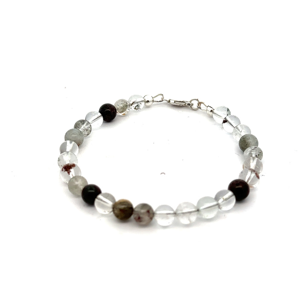Lodilite (Garden Quartz) Gemstone Beaded Bracelet on white bracelets center overview