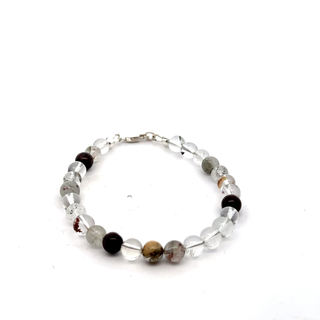 Lodilite (Garden Quartz) Gemstone Beaded Bracelet on white center front overview