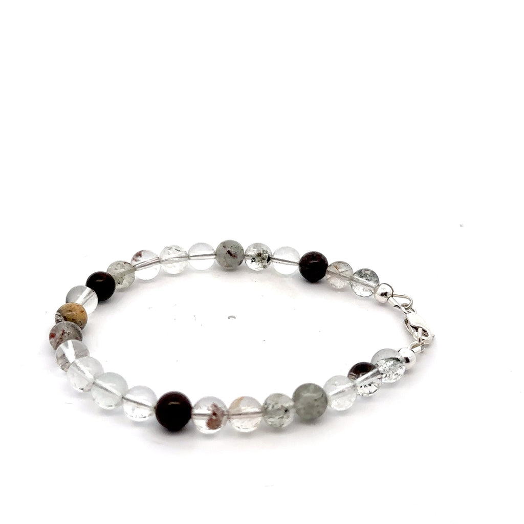 Lodilite (Garden Quartz) Gemstone Beaded Bracelet on white center left side overview