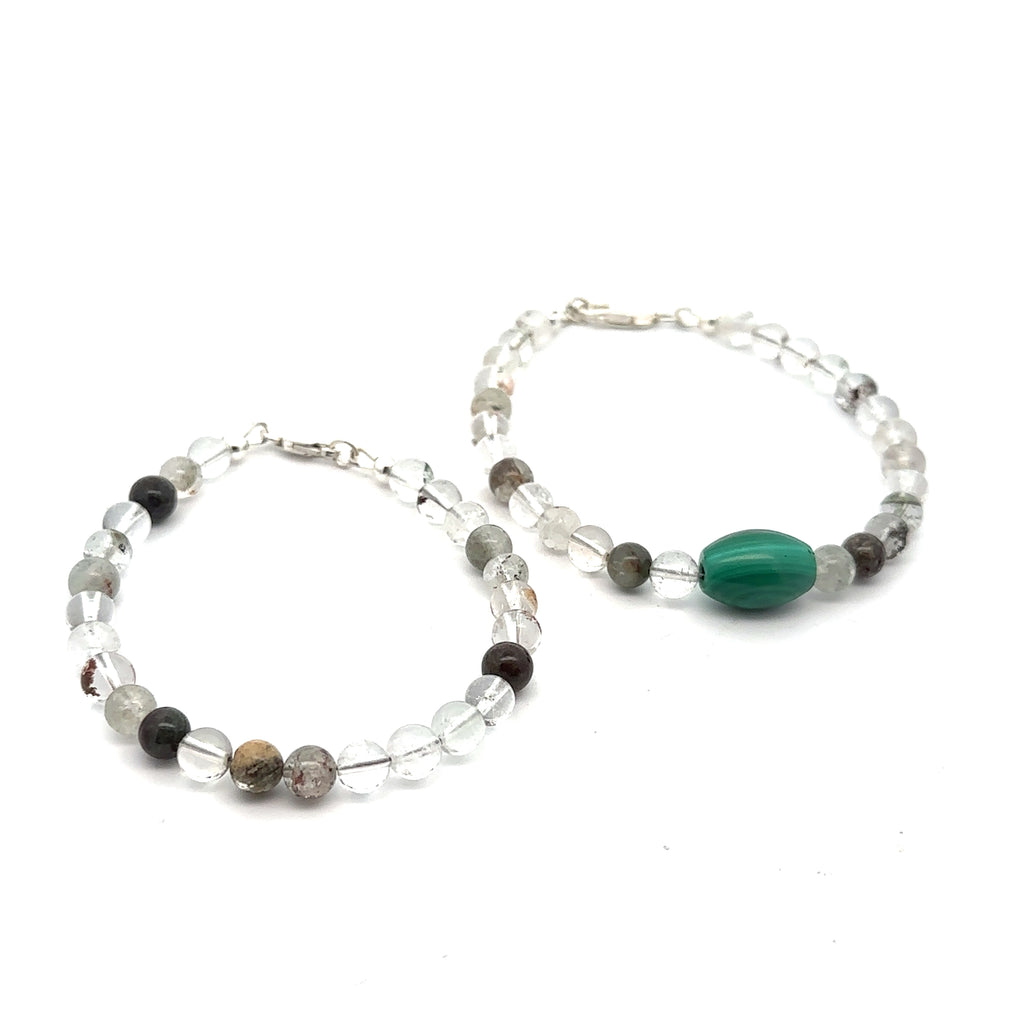 Lodilite (Garden Quartz) Gemstone Beaded Bracelet on white grouping of bracelets center overview