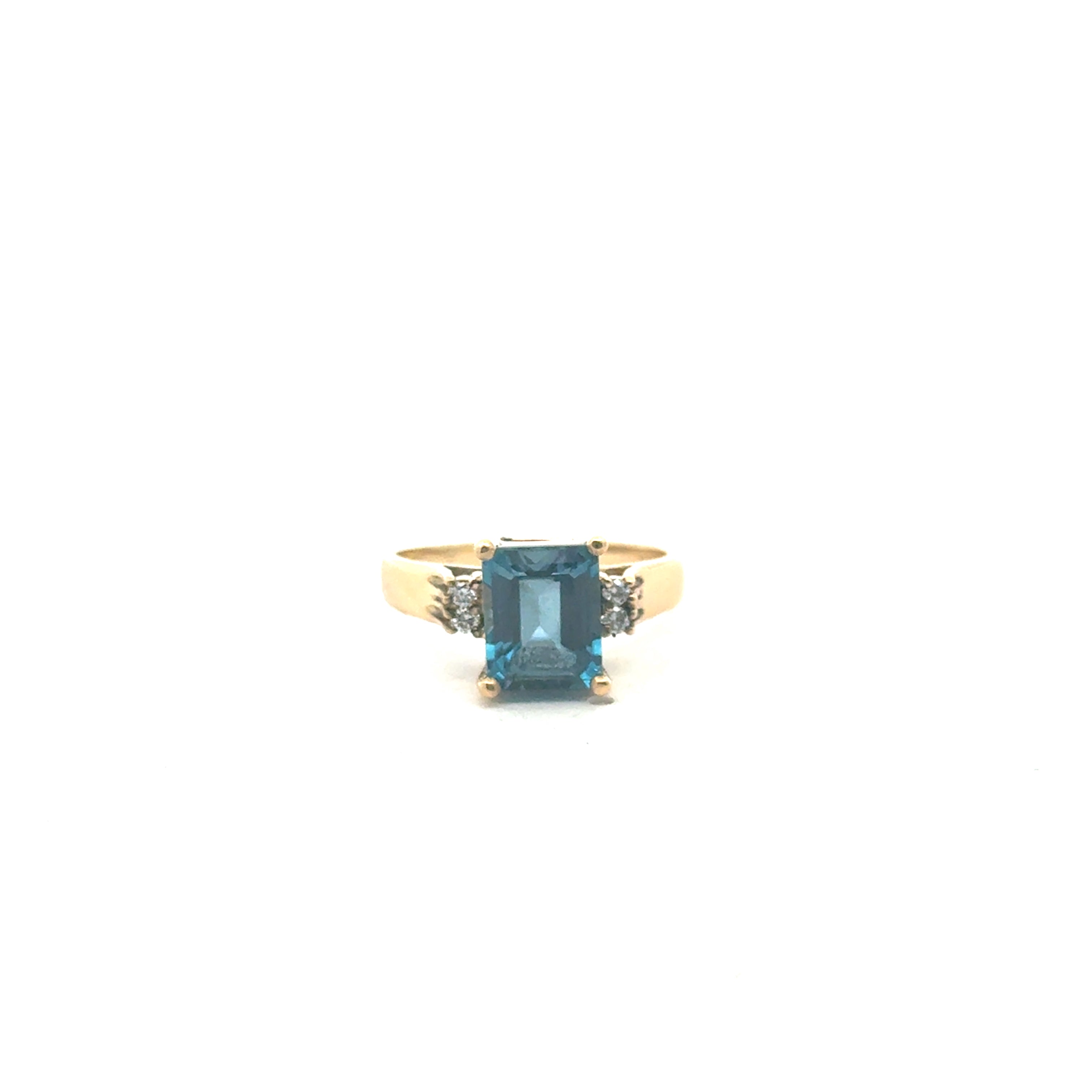 London Blue Topaz & Diamond 14k Gold Ring on white center view