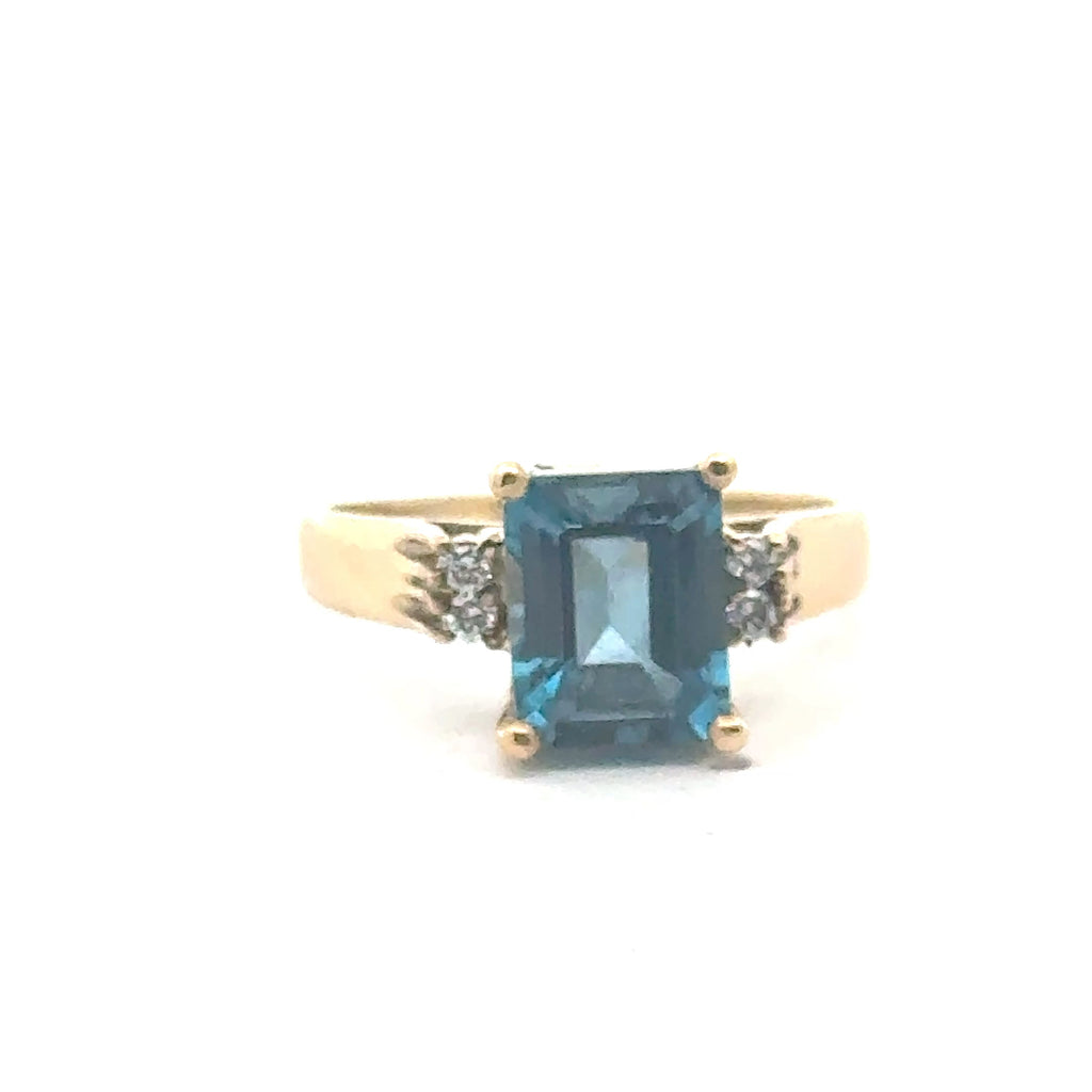 London Blue Topaz & Diamond 14k Gold Ring on white front