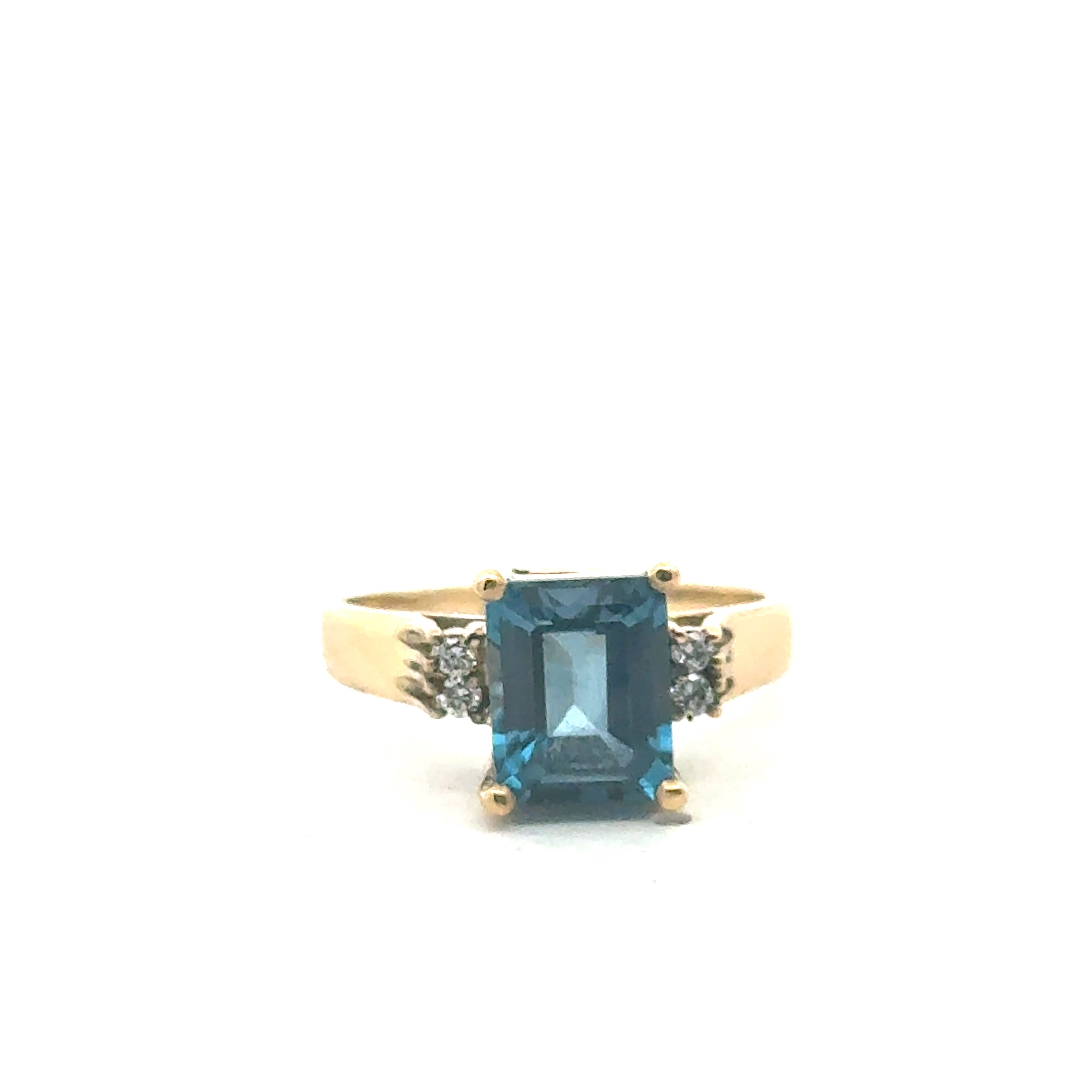 London Blue Topaz & Diamond 14k Gold Ring on white front close up
