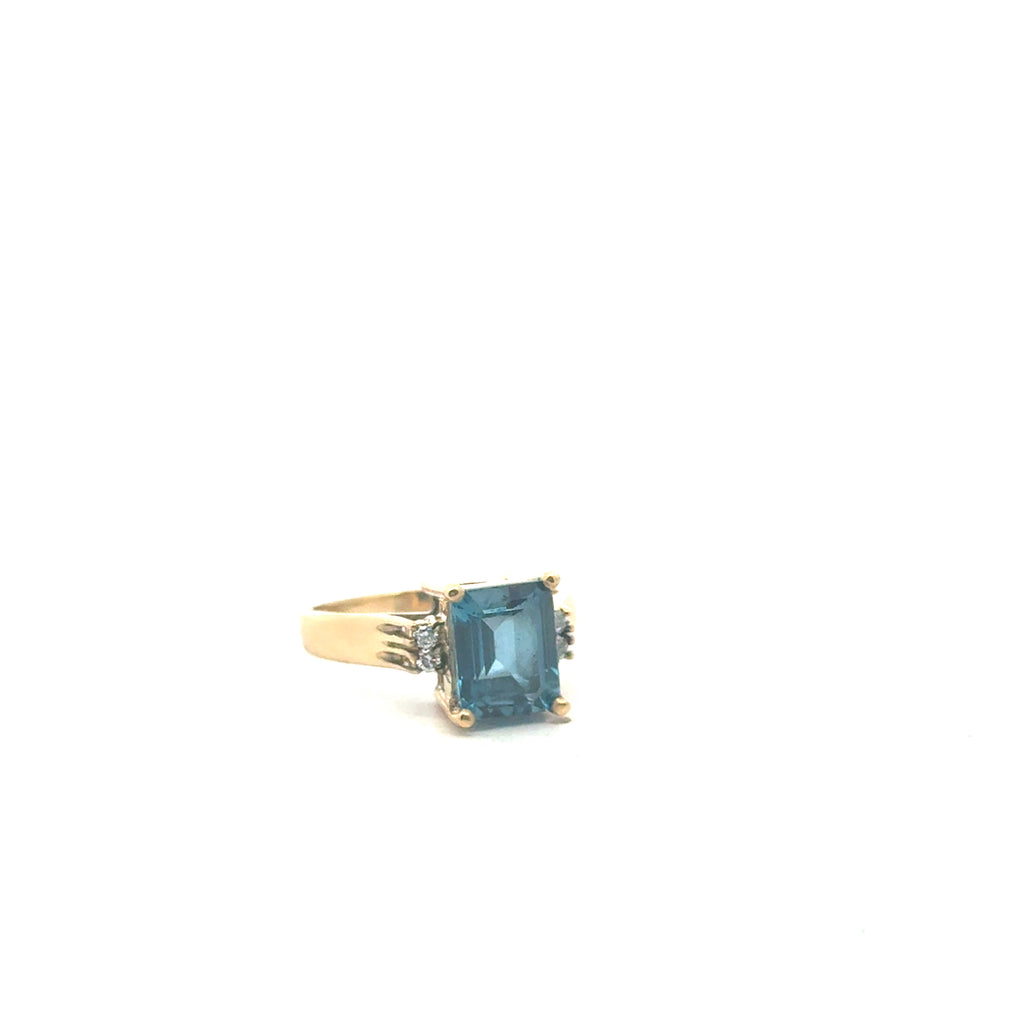 London Blue Topaz & Diamond 14k Gold Ring on white right side