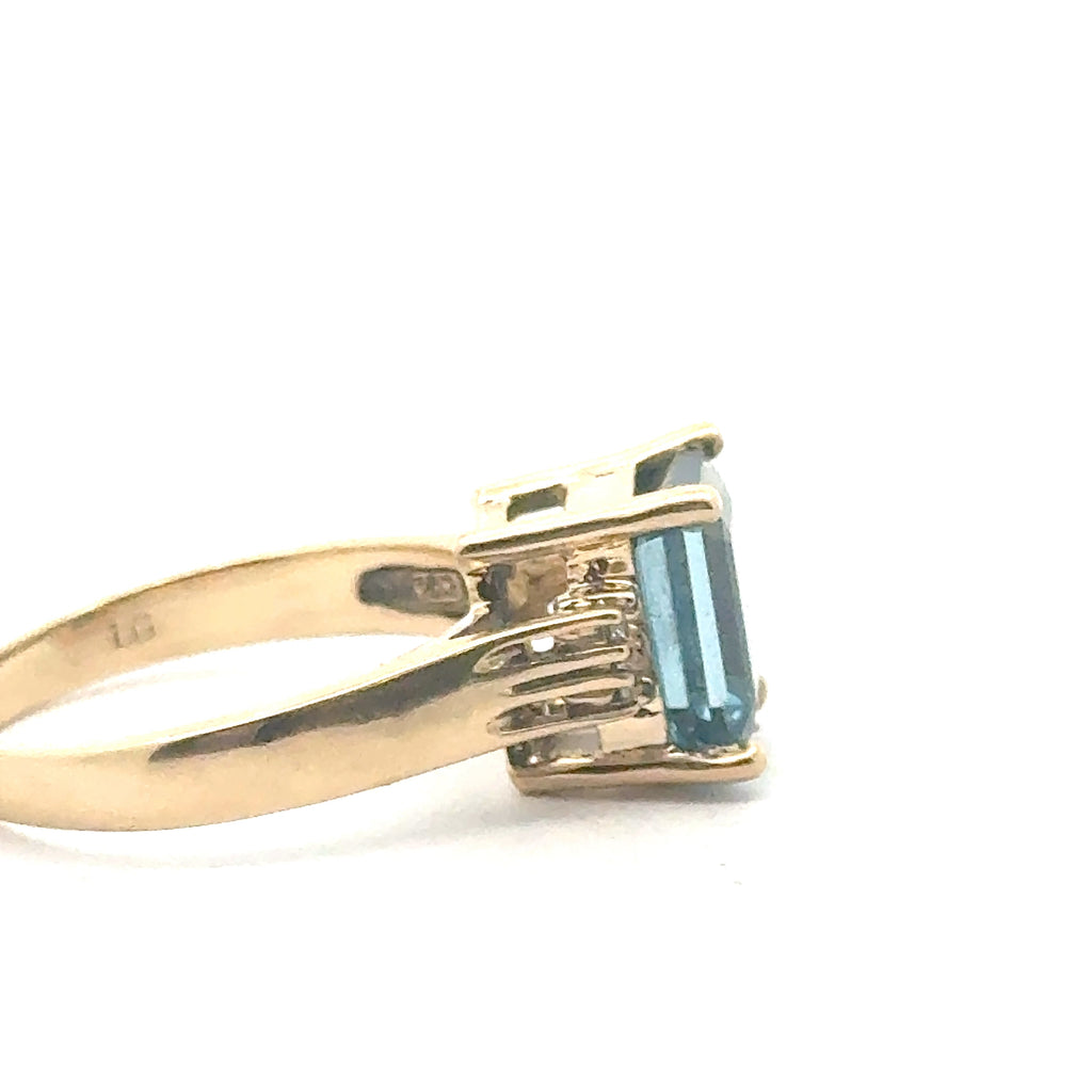London Blue Topaz & Diamond 14k Gold Ring on white right side up close