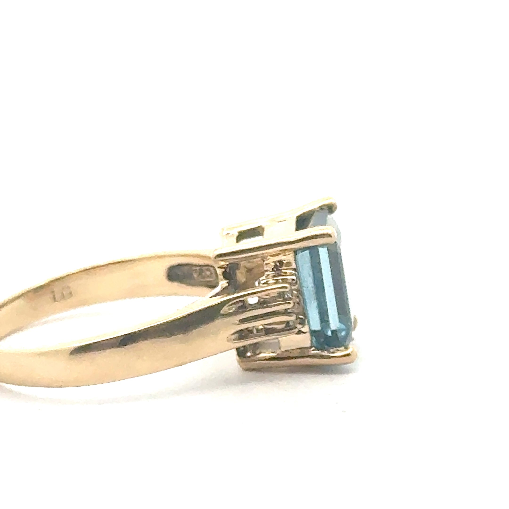 London Blue Topaz & Diamond 14k Gold Ring on white right side up close