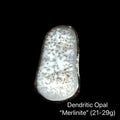 Merlinite Opal Gemstone slices on a black background, (21-29g), front view.
