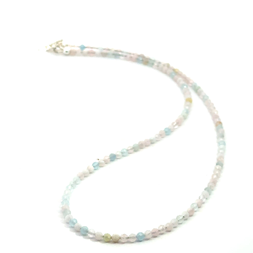 Morganite Gemstone Beaded Necklace on white front and center view