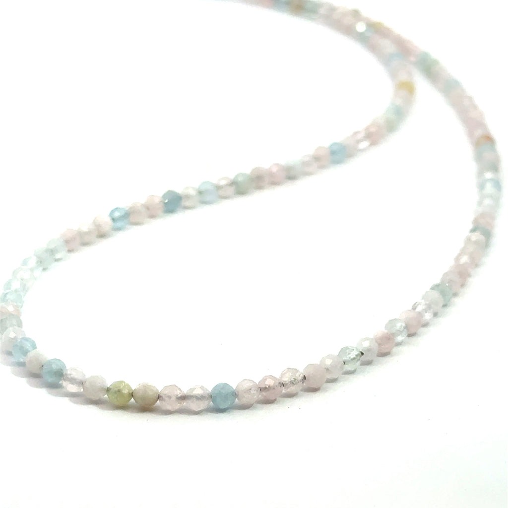 Morganite Gemstone Beaded Necklace  on white side and center view