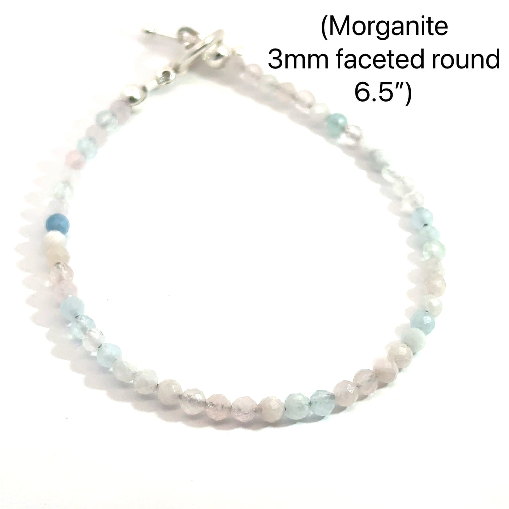 Morganite Gemstone Beaded bracelet size 6.5 on white side and center view