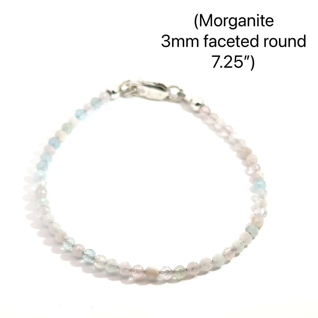 Morganite Gemstone Beaded bracelet size 7.25 on white side and center view