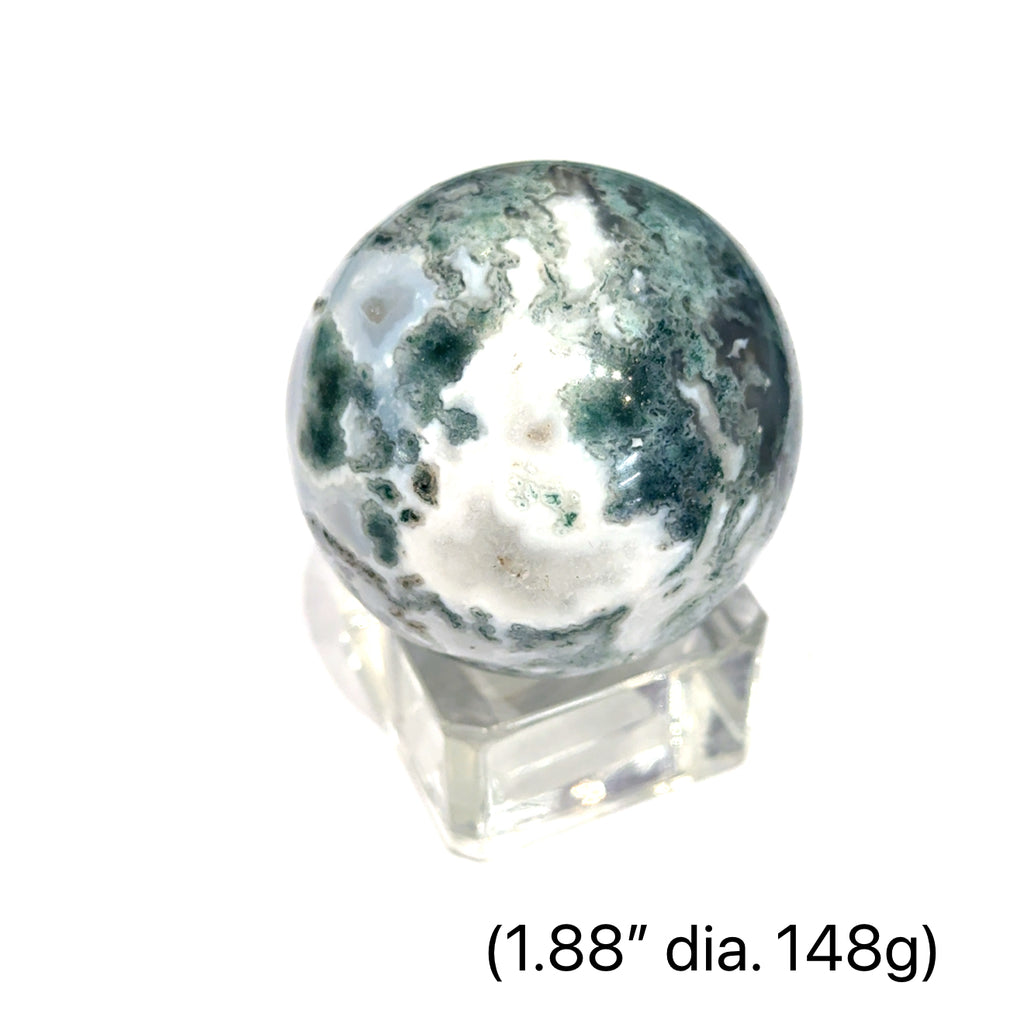 Moss Agate Gemstone Sphere 1.88'' dia. 148g front view