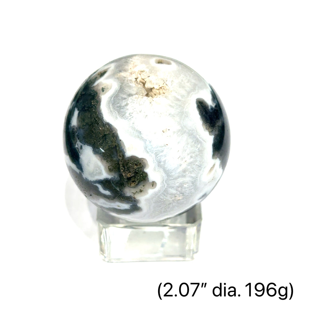 Moss Agate Gemstone Sphere 2.07'' dia. 196g front view