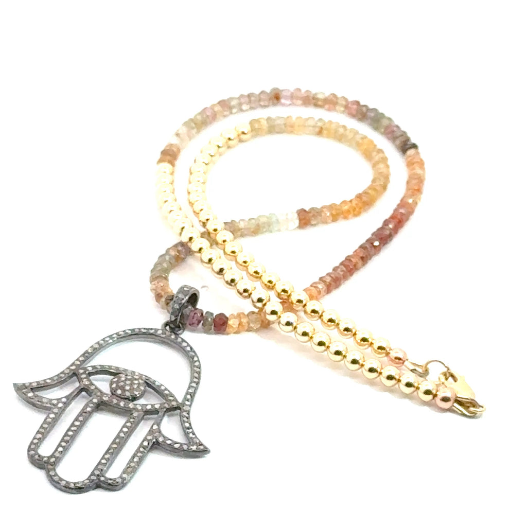 Multicolored Sapphire Gemstone Necklace on white right angle view