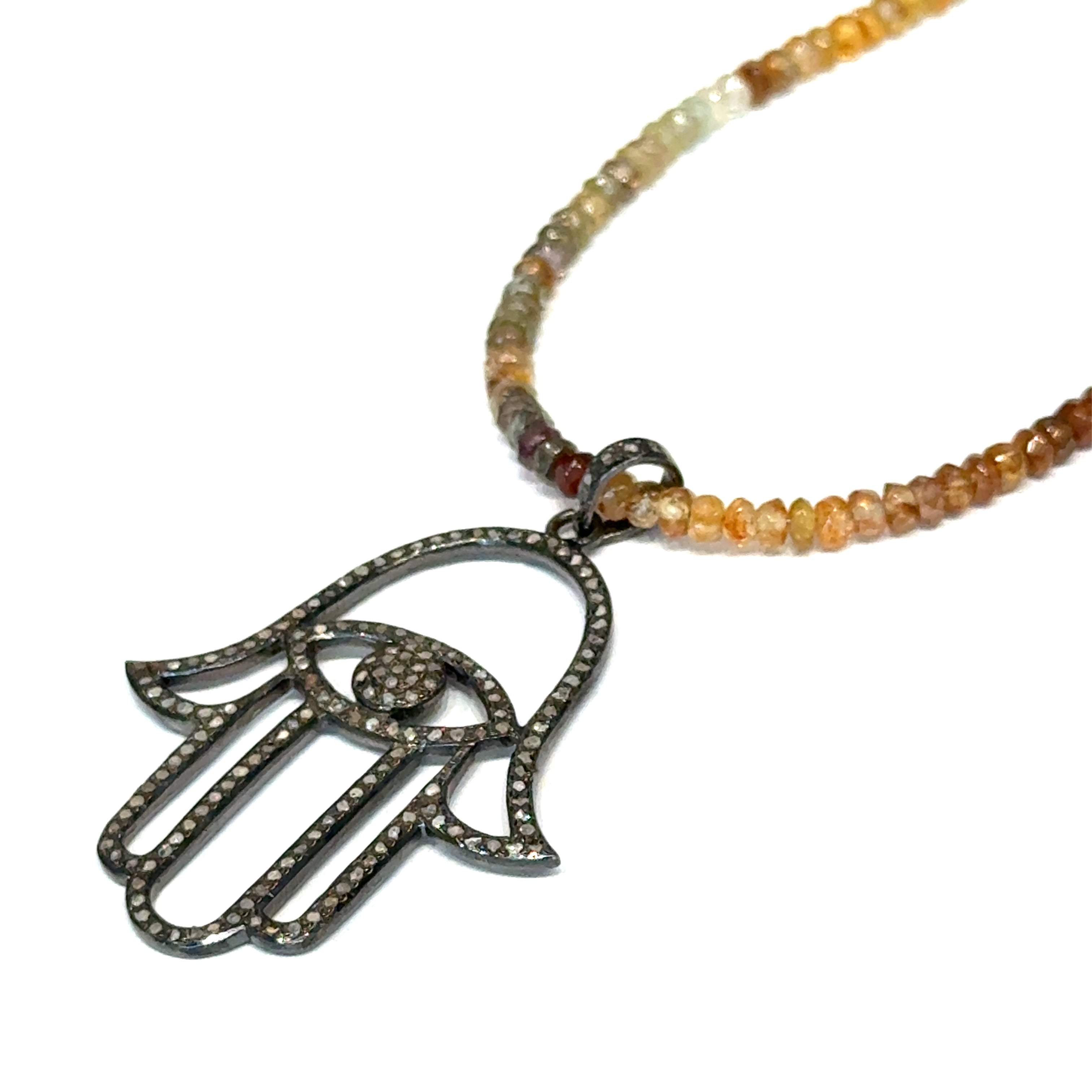 Multicolored Sapphire Gemstone Necklace on white up close  pendant view