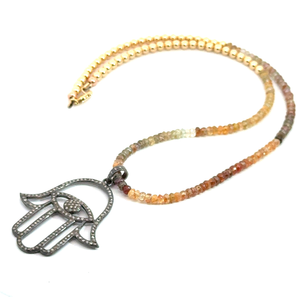 Multicolored Sapphire Gemstone Necklace on white up close view