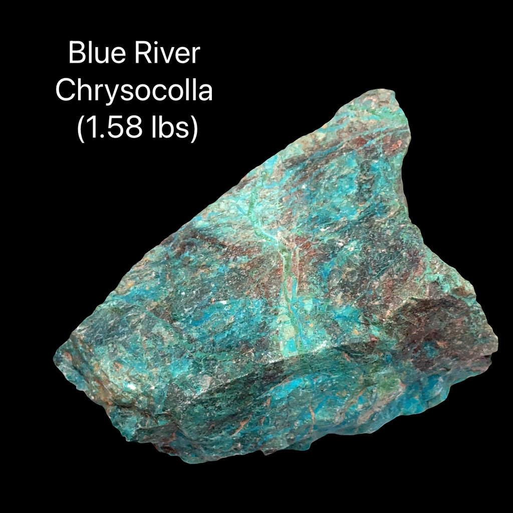 Natural chrysocolla specimen showing dramatic color variations from deep teal to electric blue and forest green on a black background, back overview. 