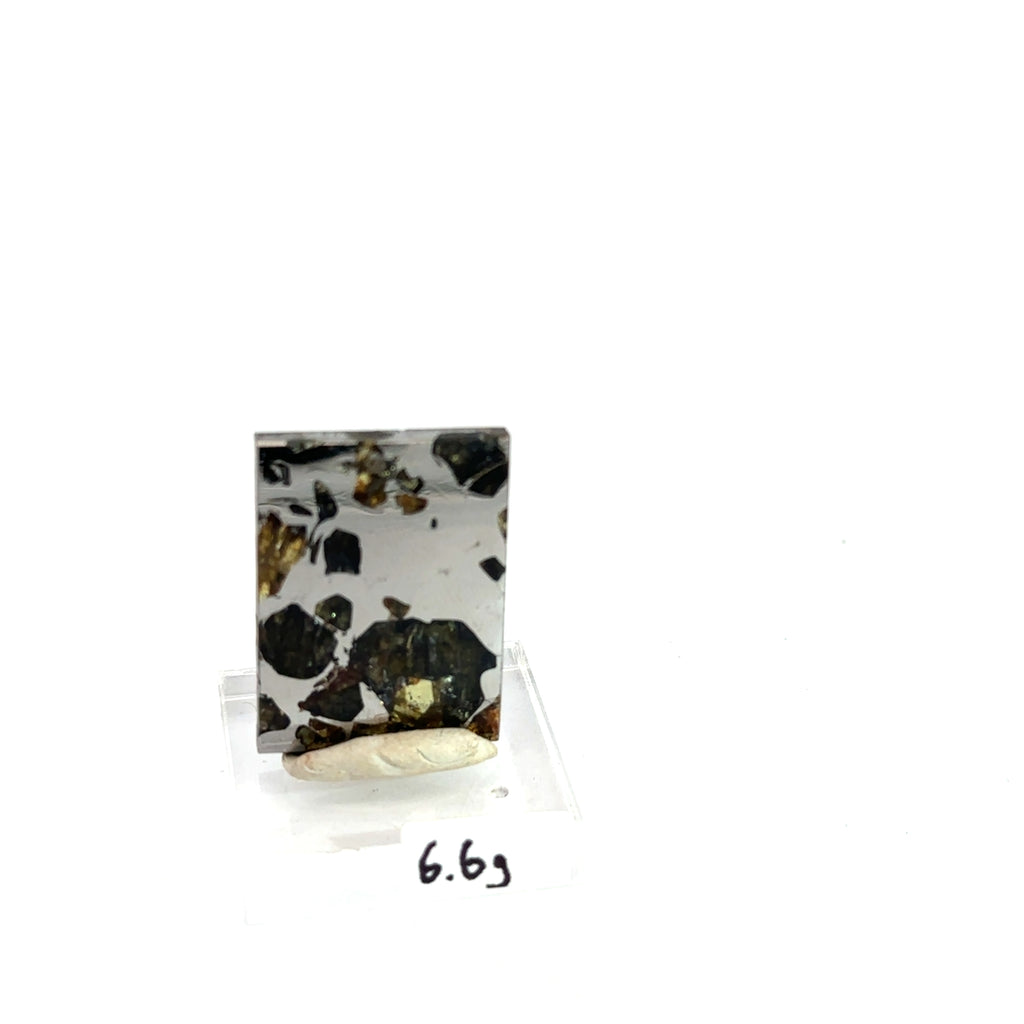 Pallasite Meteorite Gemstone 6.6g on white front view