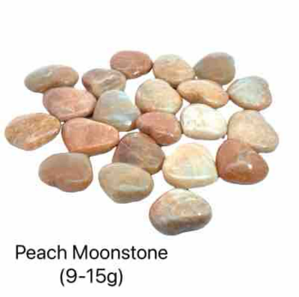 Peach moonstone gemstone heart Carving  9-15g on white front overview