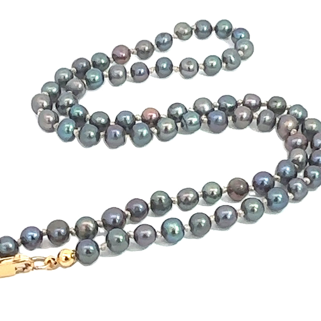 Peacock Purple Freshwater Pearl Necklace on white back center long overview