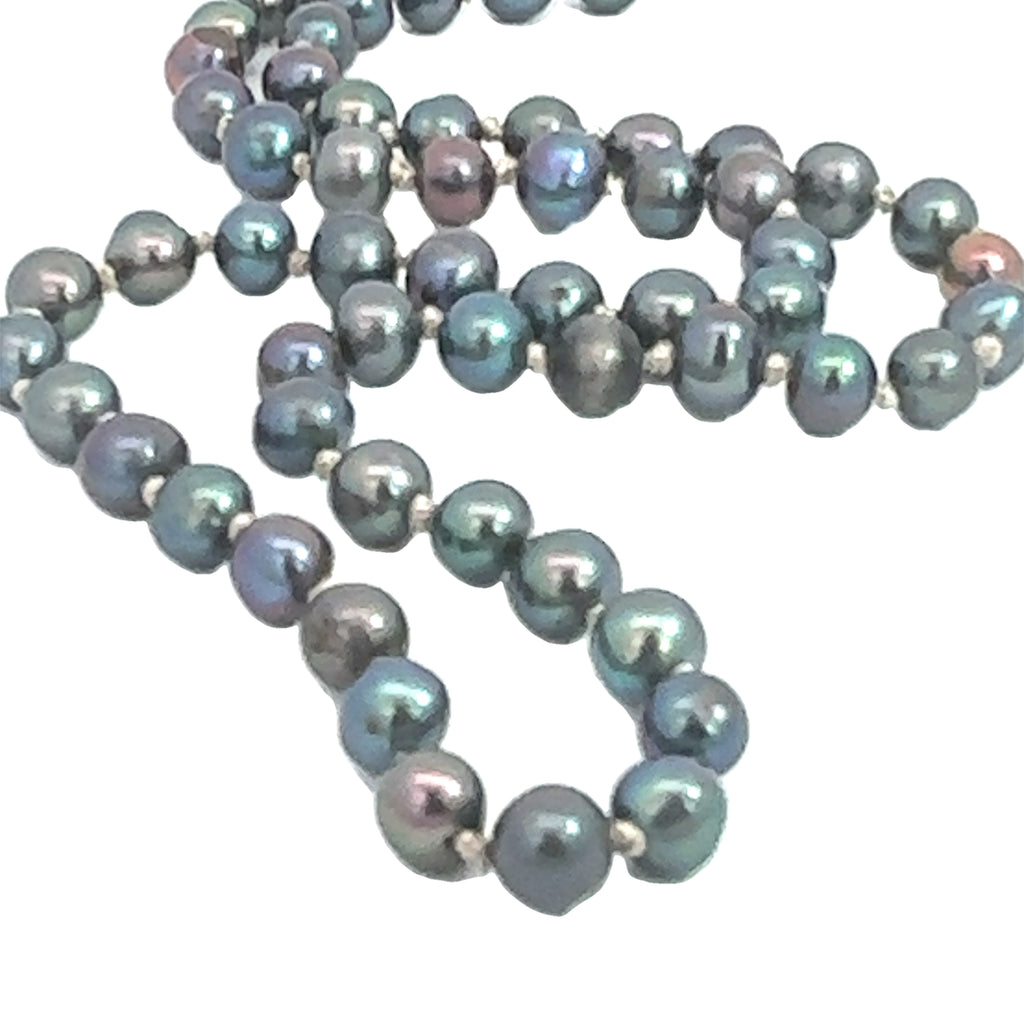 Peacock Purple Freshwater Pearl Necklace on white center close up overview