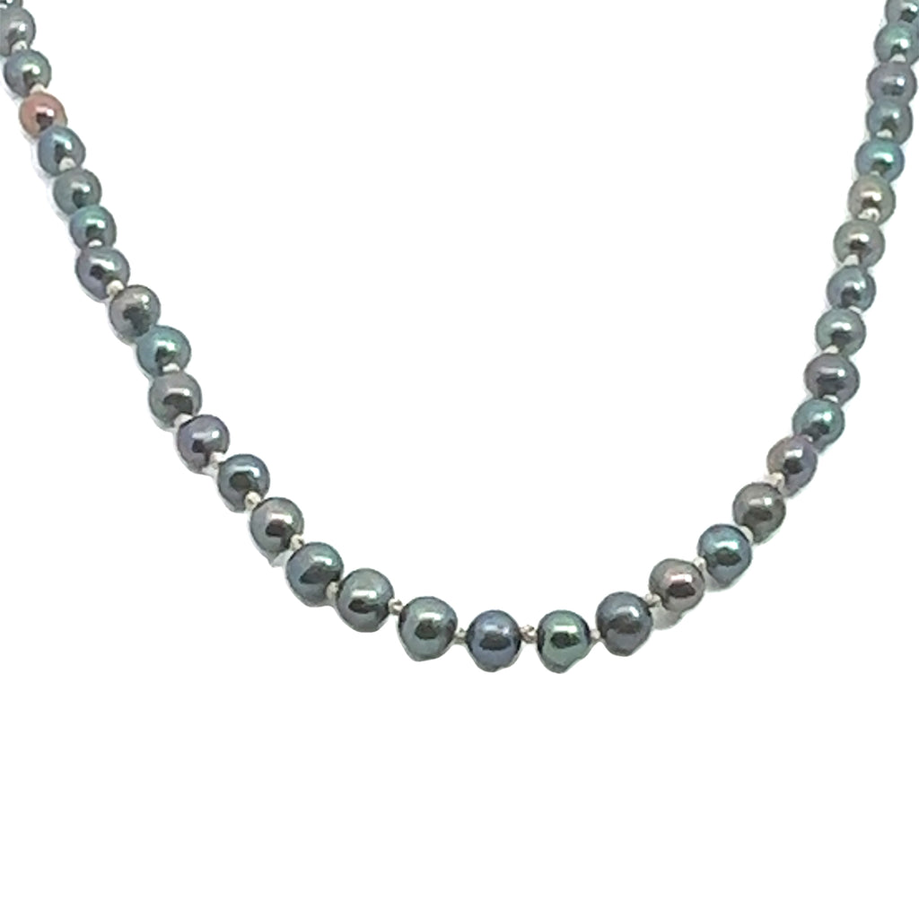 Peacock Purple Freshwater Pearl Necklace on white center long hanging overview