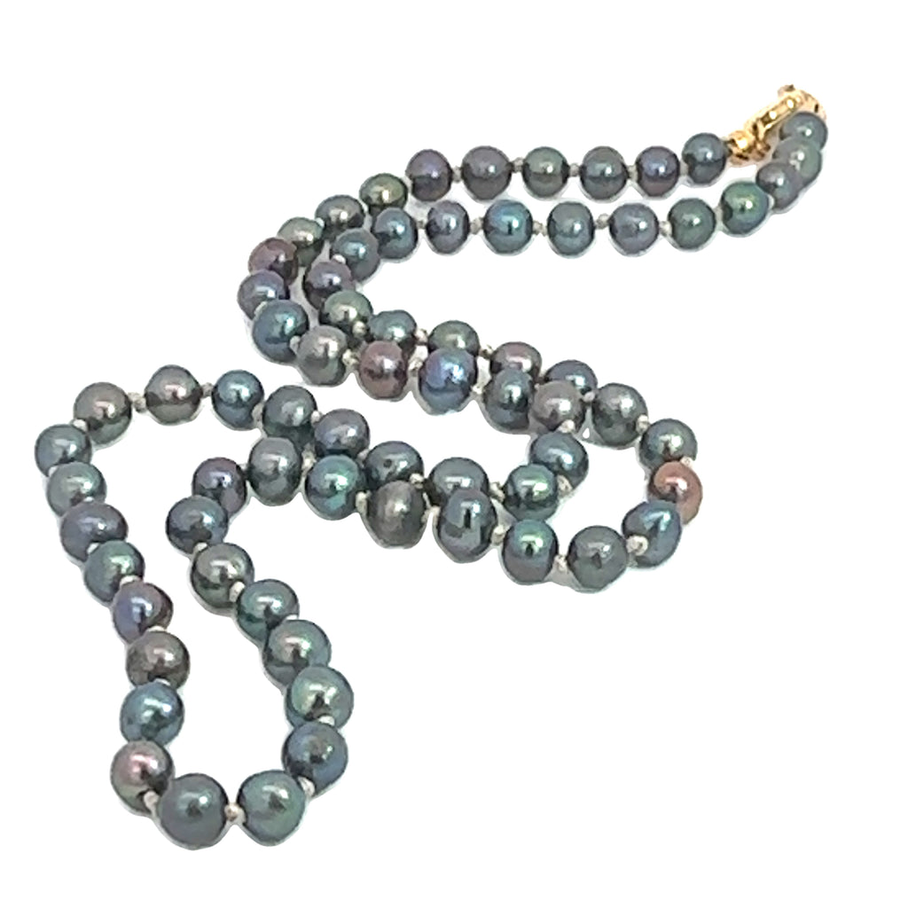 Peacock Purple Freshwater Pearl Necklace on white center long overview