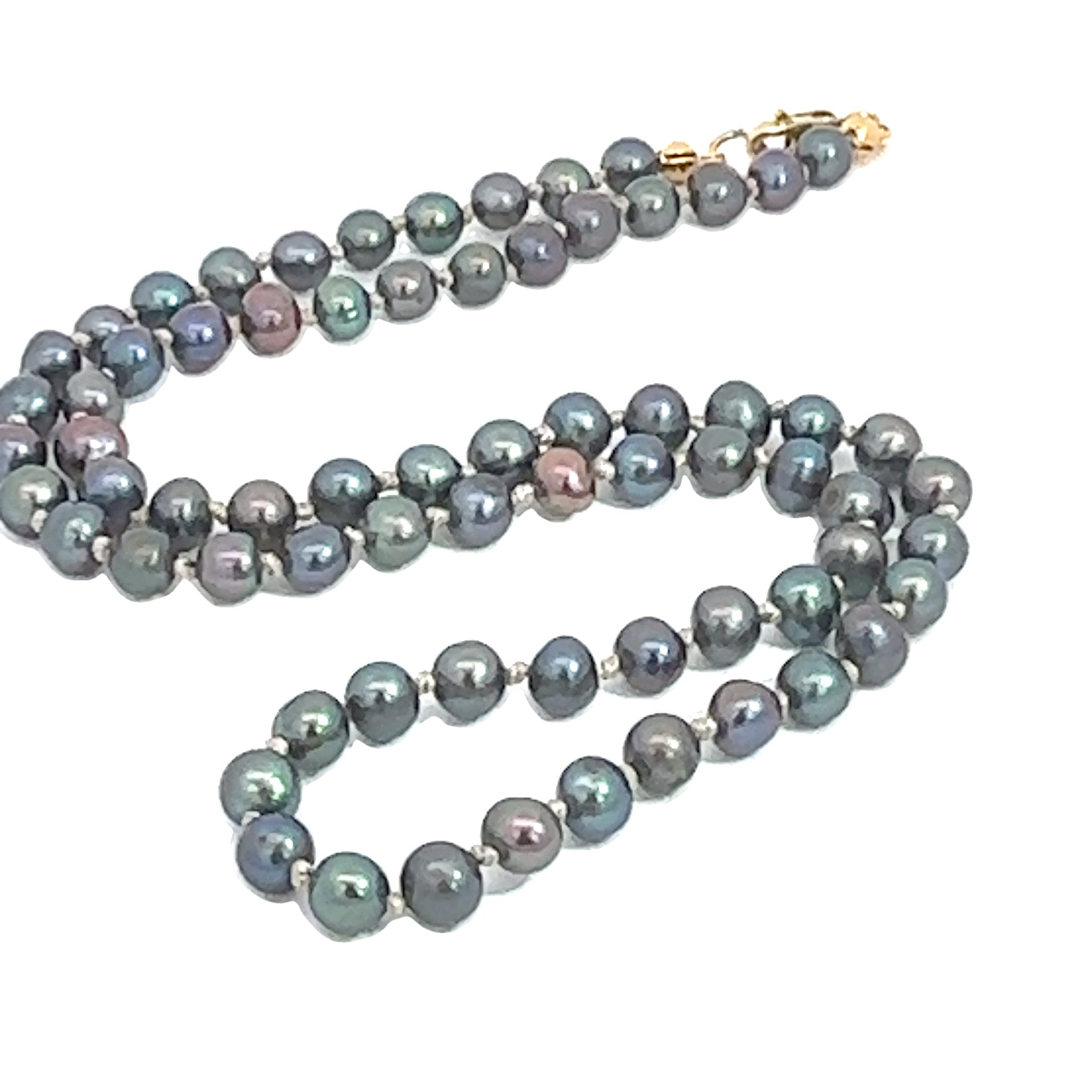 Peacock Purple Freshwater Pearl Necklace on white front center long overview