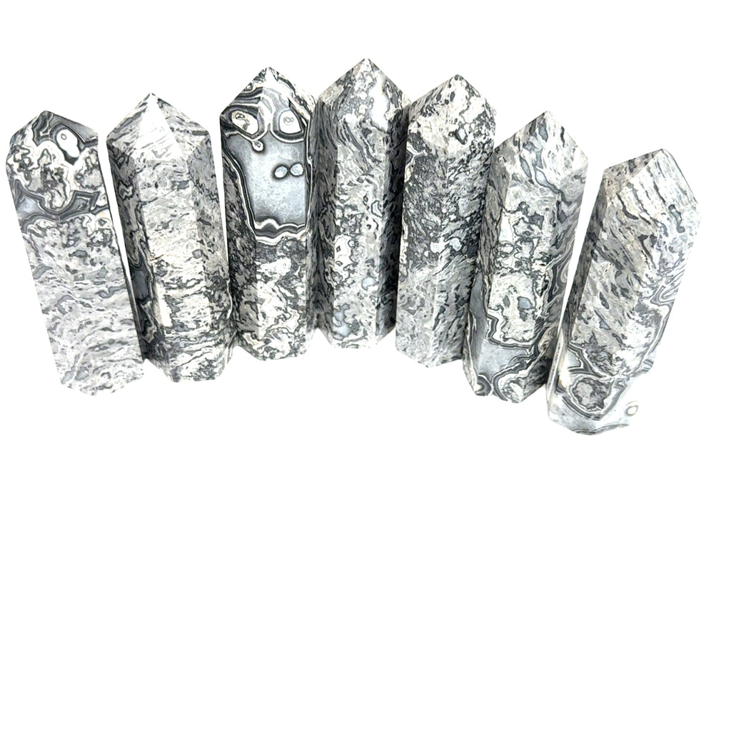 Picasso Jasper Gemstone Tower  grouping on white front view