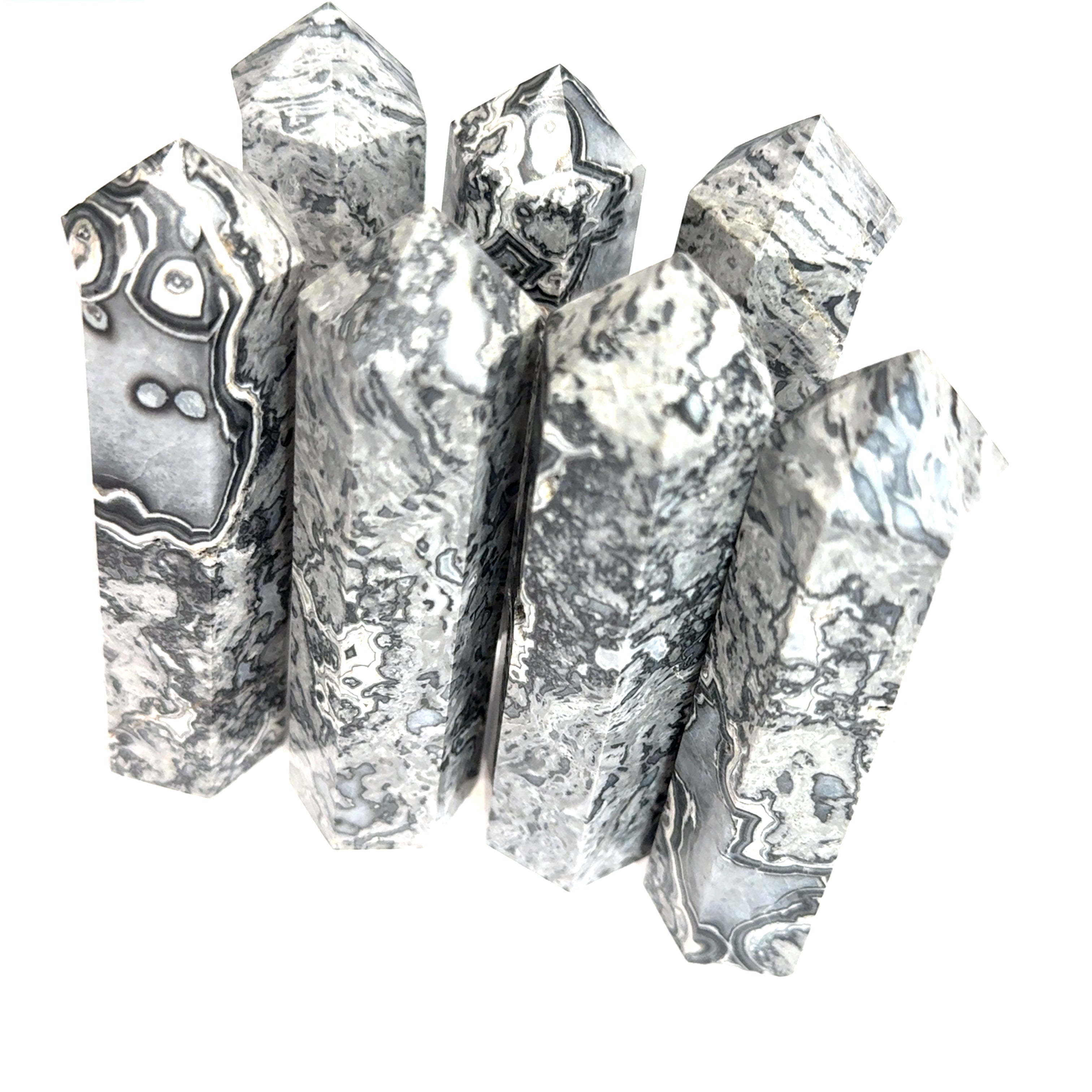 Picasso Jasper Gemstone Tower  grouping on white overview