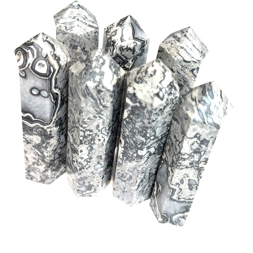 Picasso Jasper Gemstone Tower  grouping on white overview
