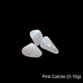 Pink Calcite stones on a black background, the weight is (0-10g), front view. 