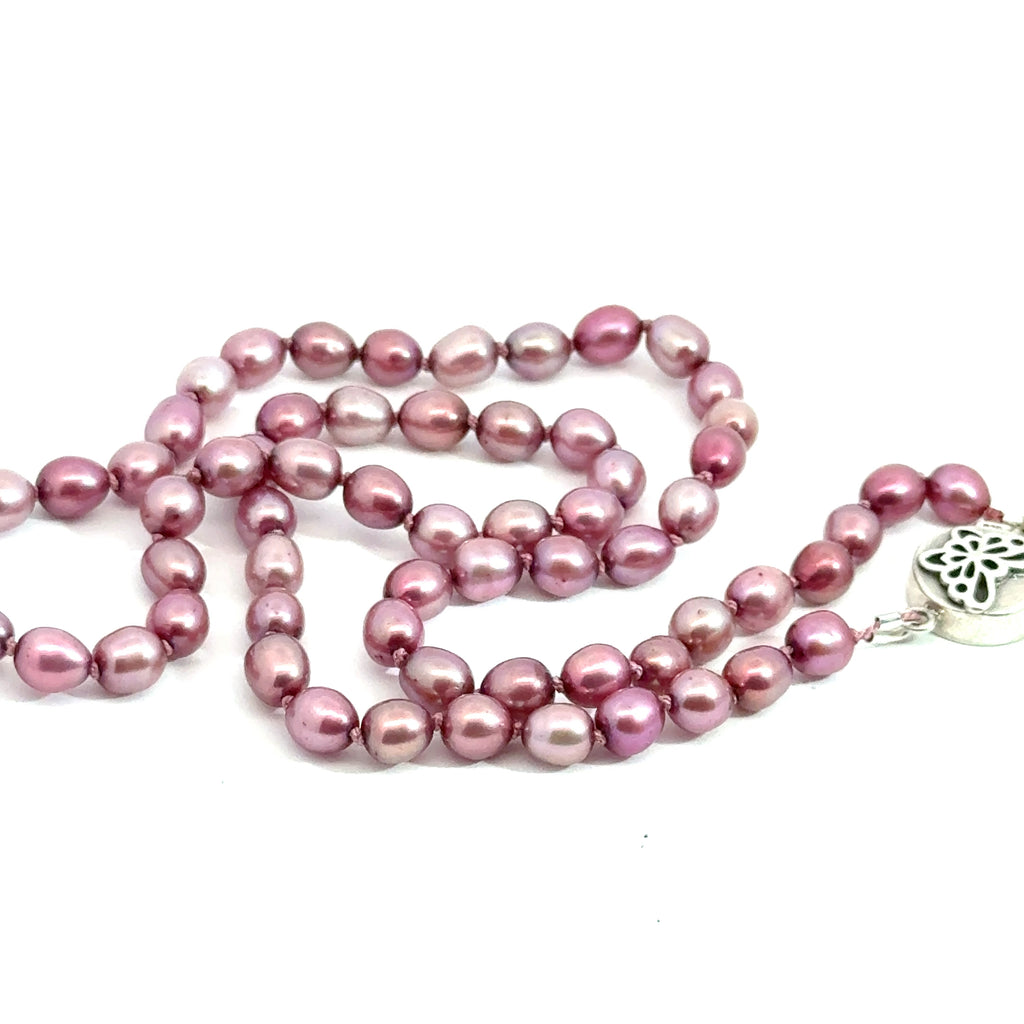 Pink Freshwater Pearl Necklace on white  center horizontal overview