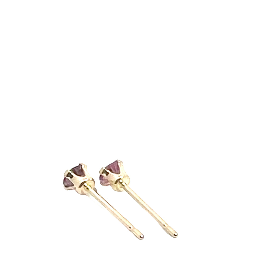 Pink Sapphire Stud Earrings  angled on white back overview