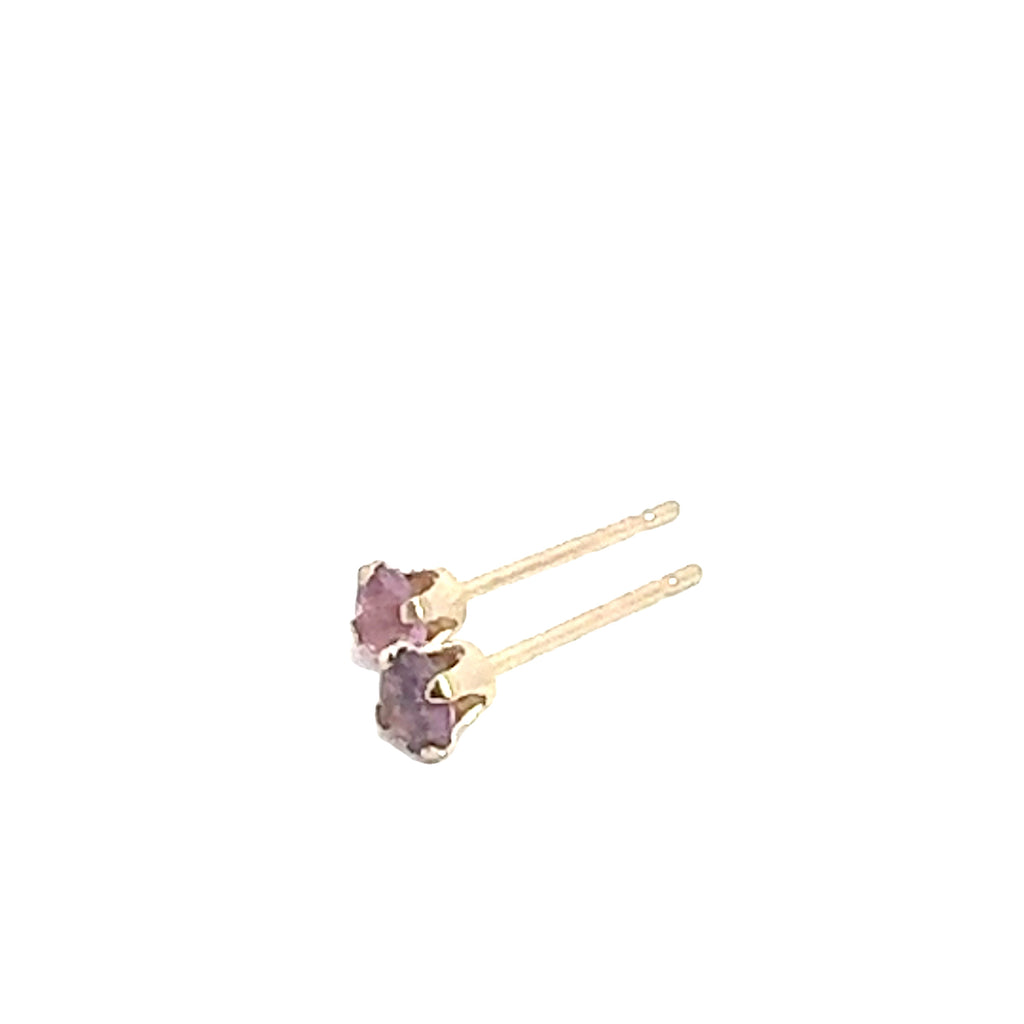 Pink Sapphire Stud Earrings  angled on white bottom overview