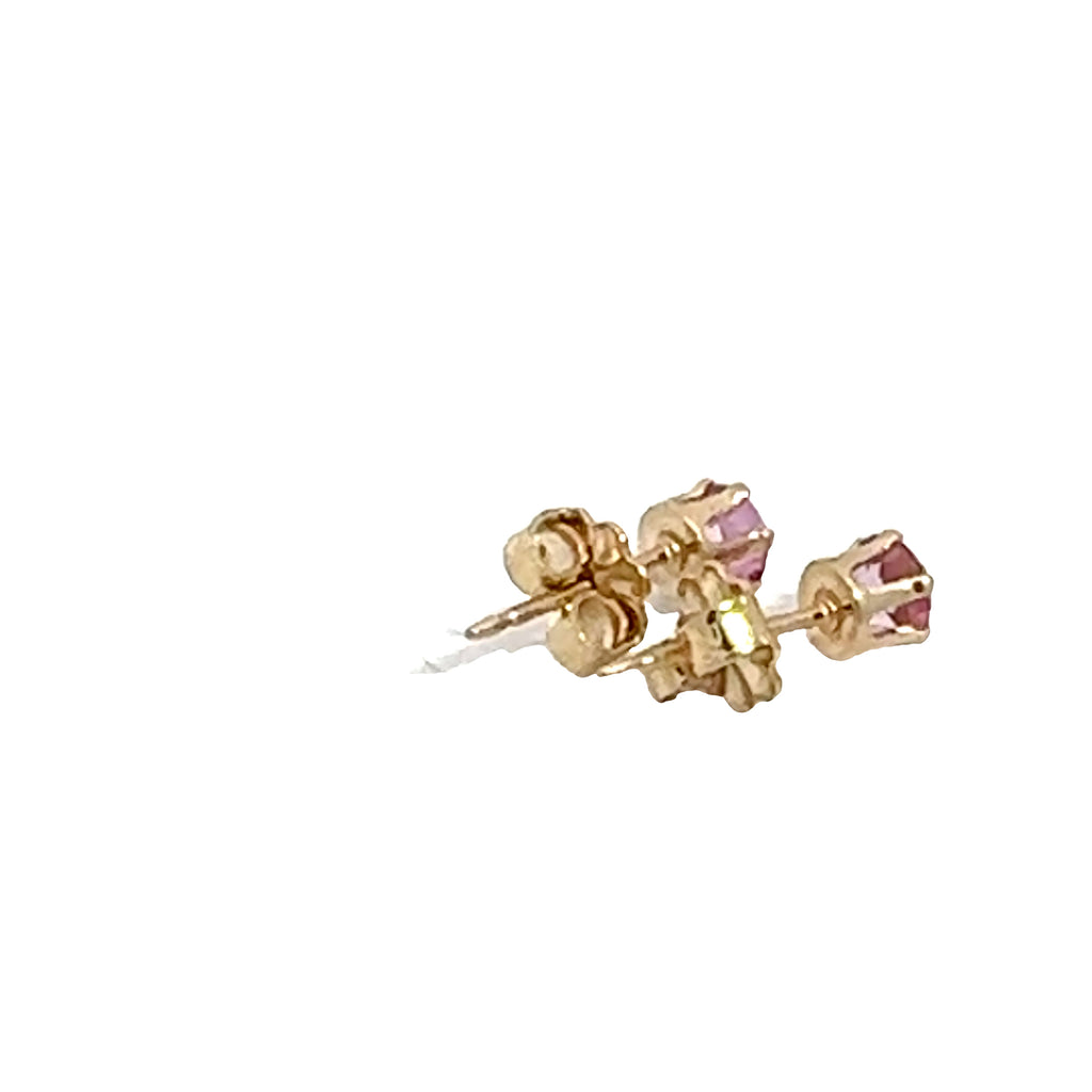 Pink Topaz Gemstone Earrings on white back left angle overview