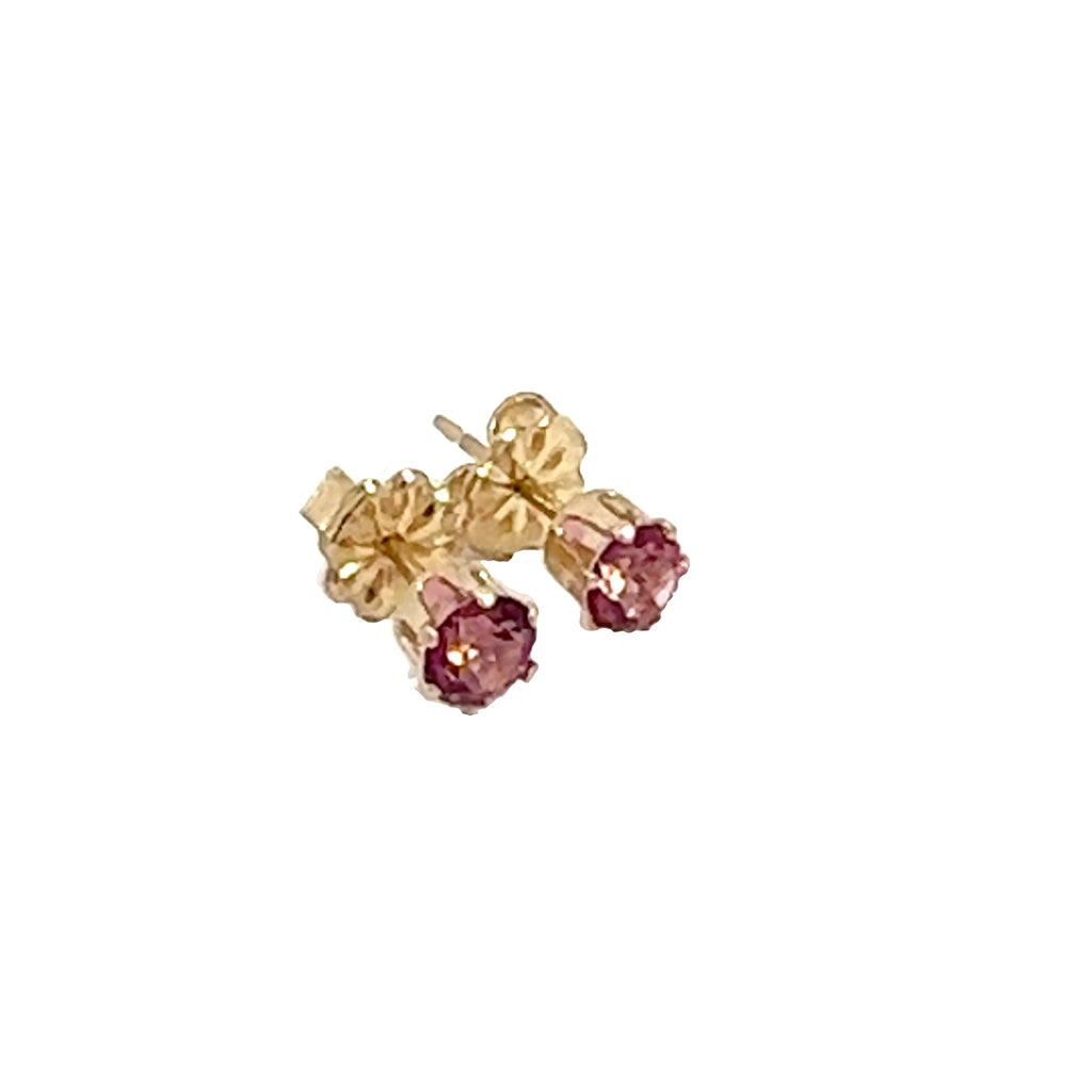 Pink Topaz Gemstone Earrings on white center angle overview