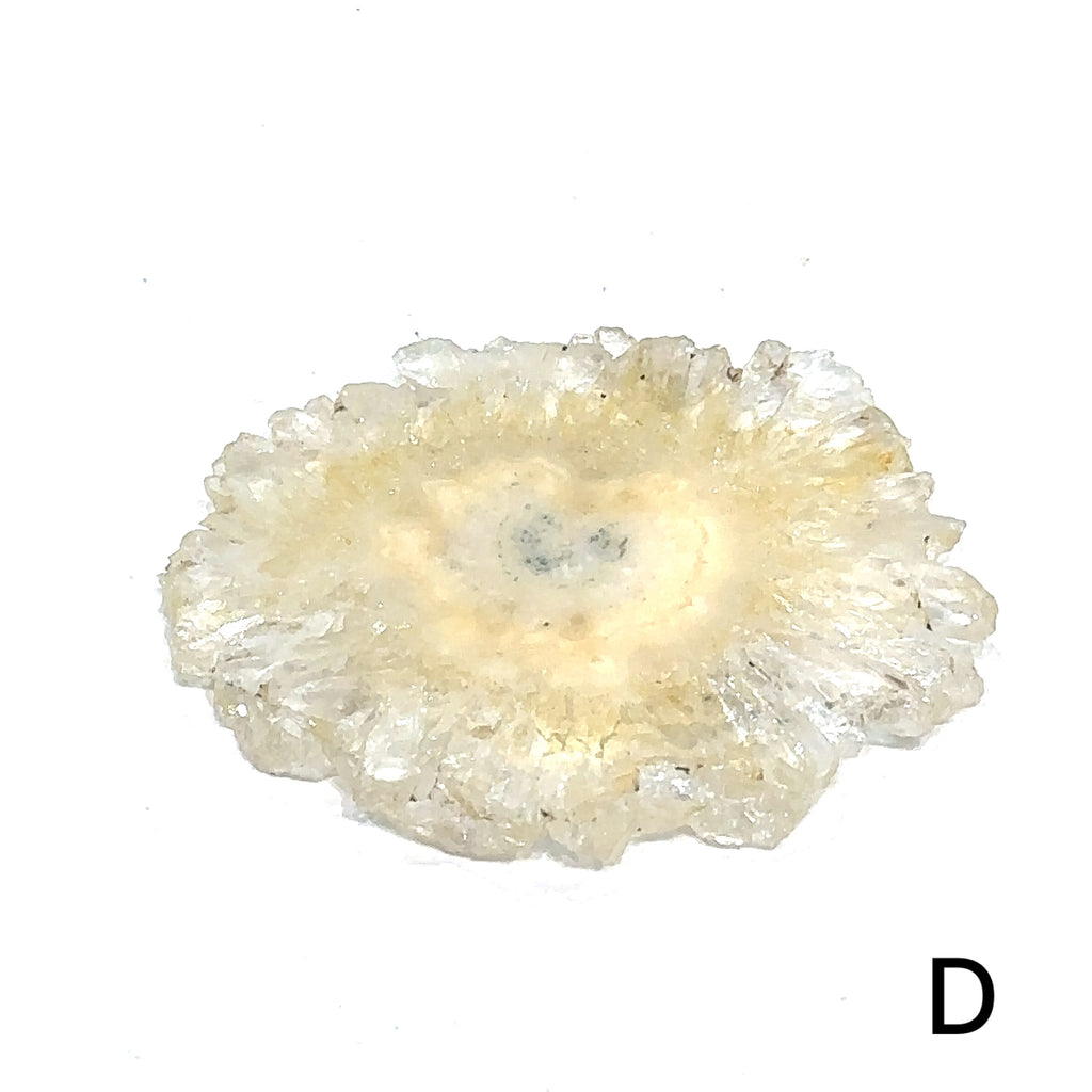 Polished agate gemstone slice for aura protection and emotional support #D on white overview