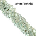 Prehnite 8mm smooth round gemstone on a white background, front overview. 