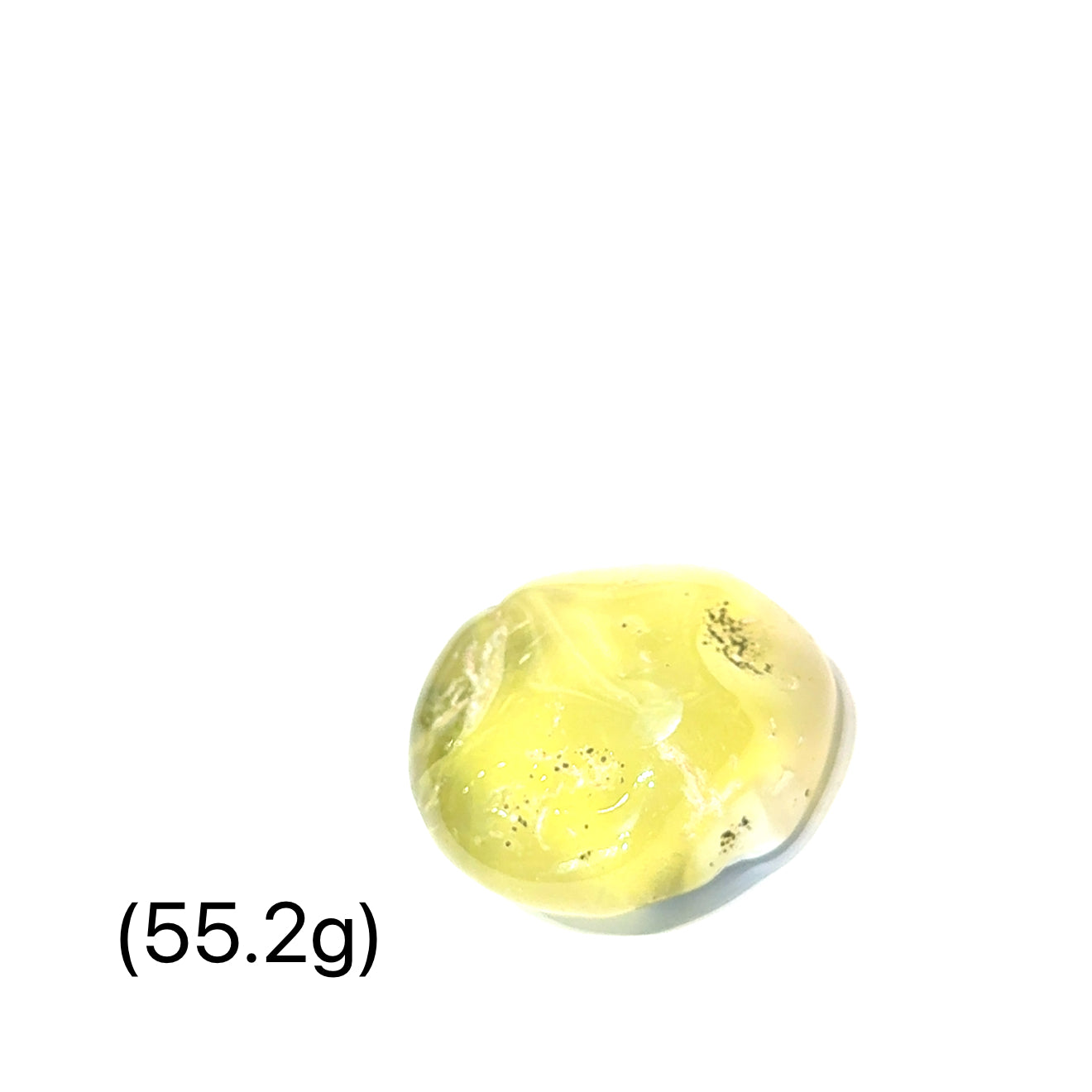 Prehnite Gemstone from Australia, on a white background 55.2g front view