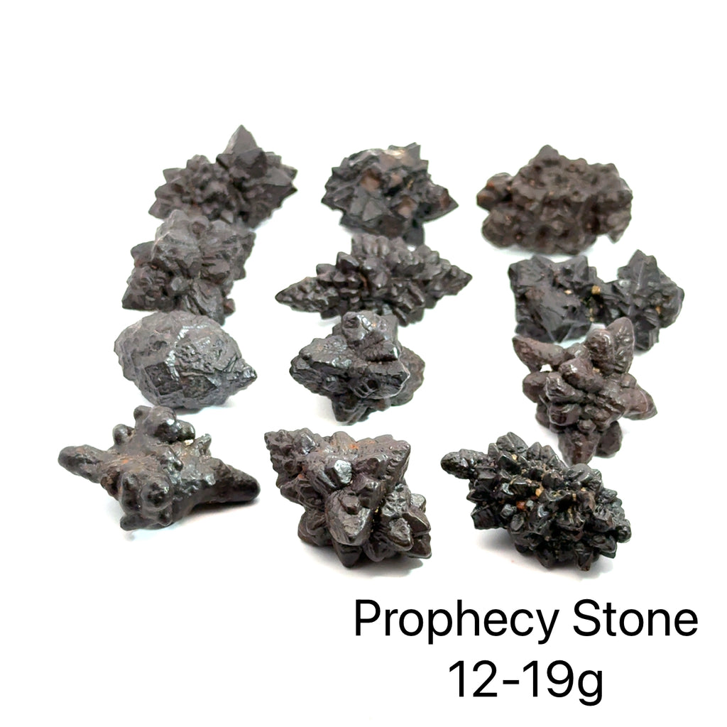 Prophecy Stone Gemstone on white grouping 12-19g  front  view
