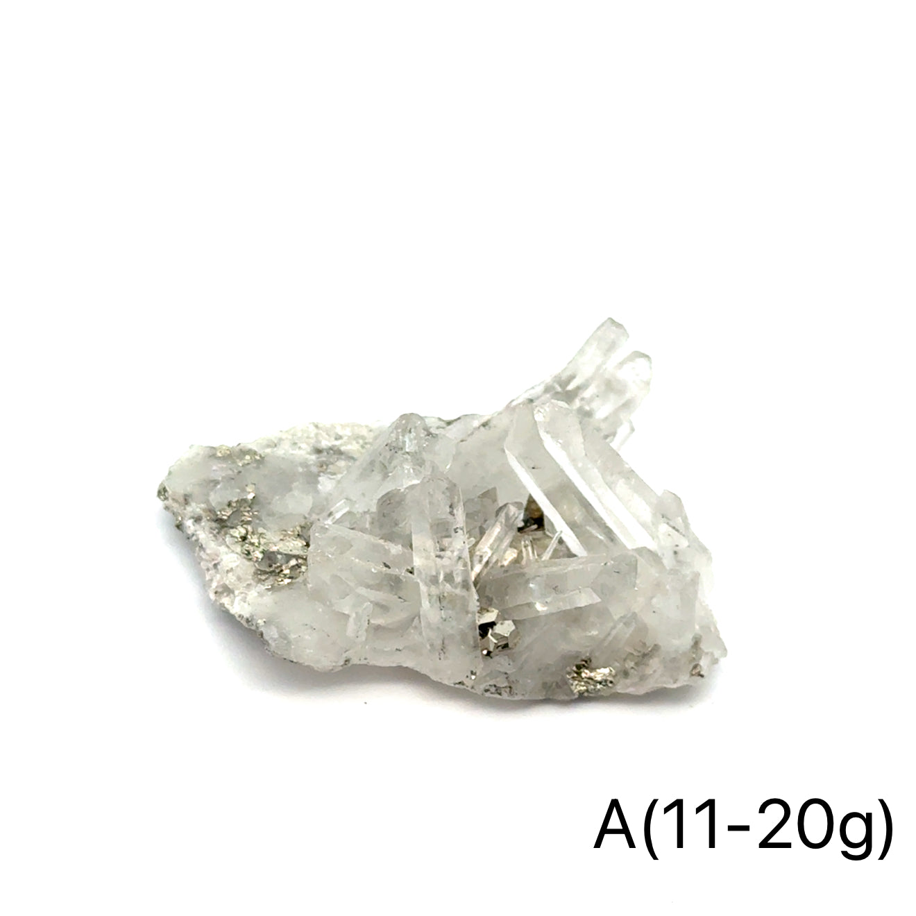 Pyrite in Quartz Gemstone Cluster A(11-20g) on white center front view
