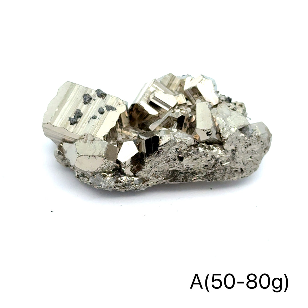 Pyrite in Quartz Gemstone Cluster on white A(50-80g) center front view