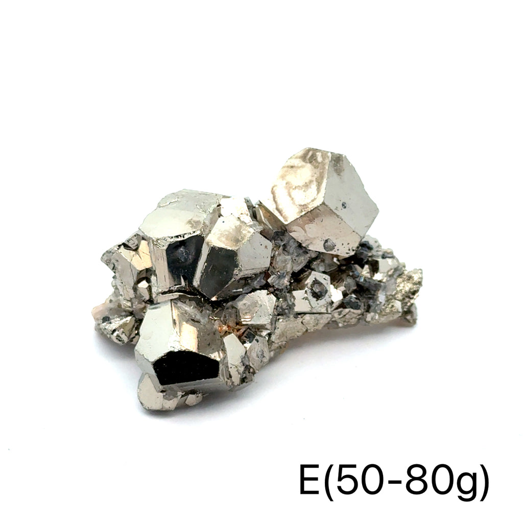 Pyrite in Quartz Gemstone Cluster on white E(50-80g) center front view