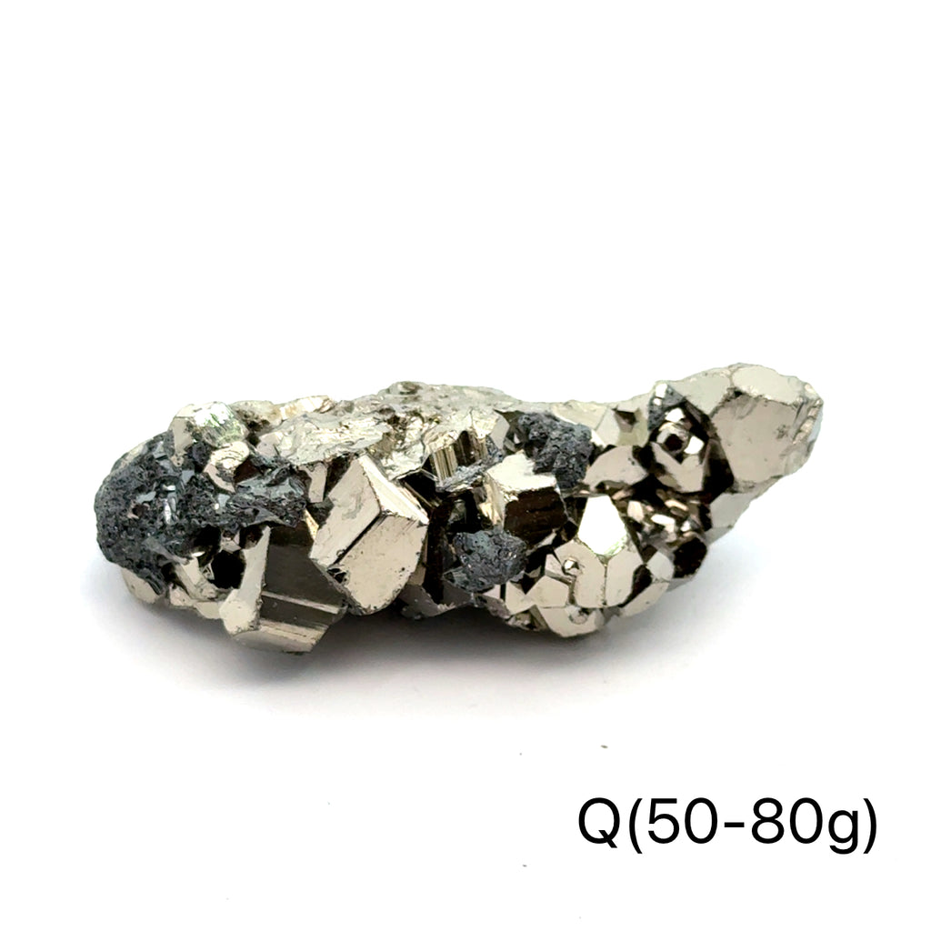 Pyrite in Quartz Gemstone Cluster on white Q(50-80g) center front view