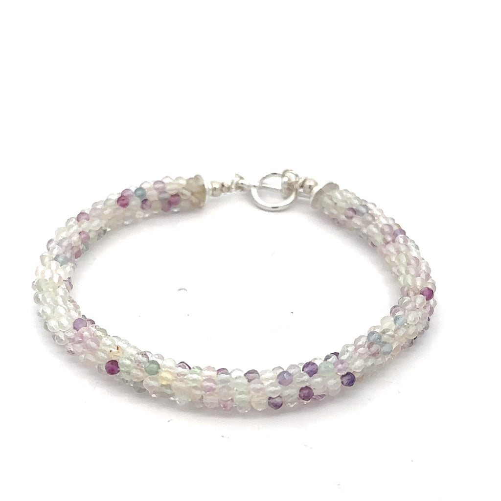 Rainbow Fluorite Gemstone Bracelet on white front  center overview