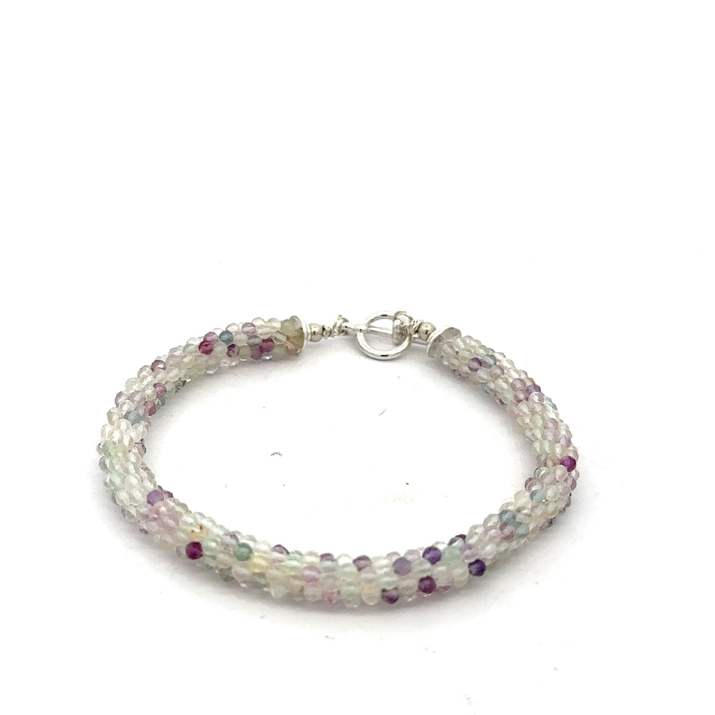 Rainbow Fluorite Gemstone Bracelet on white front overview