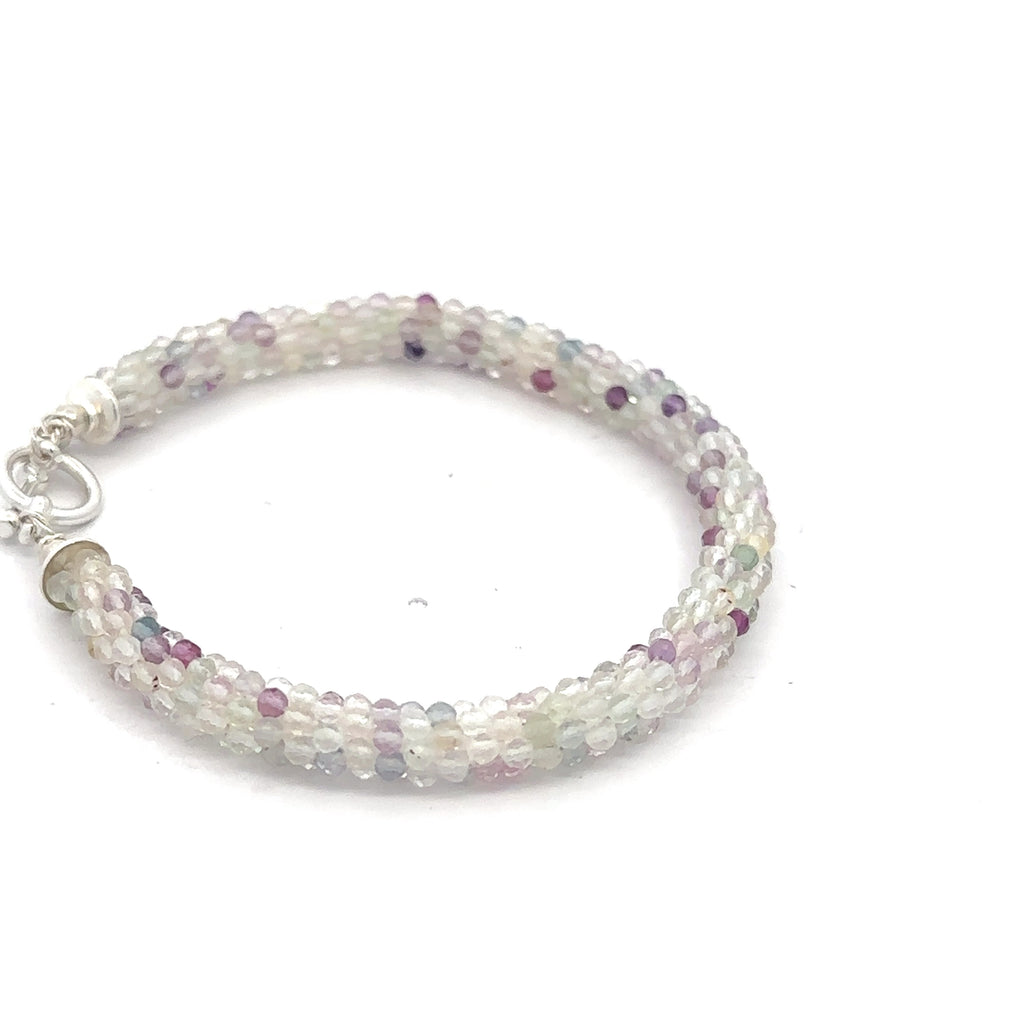 Rainbow Fluorite Gemstone Bracelet on white left side overview