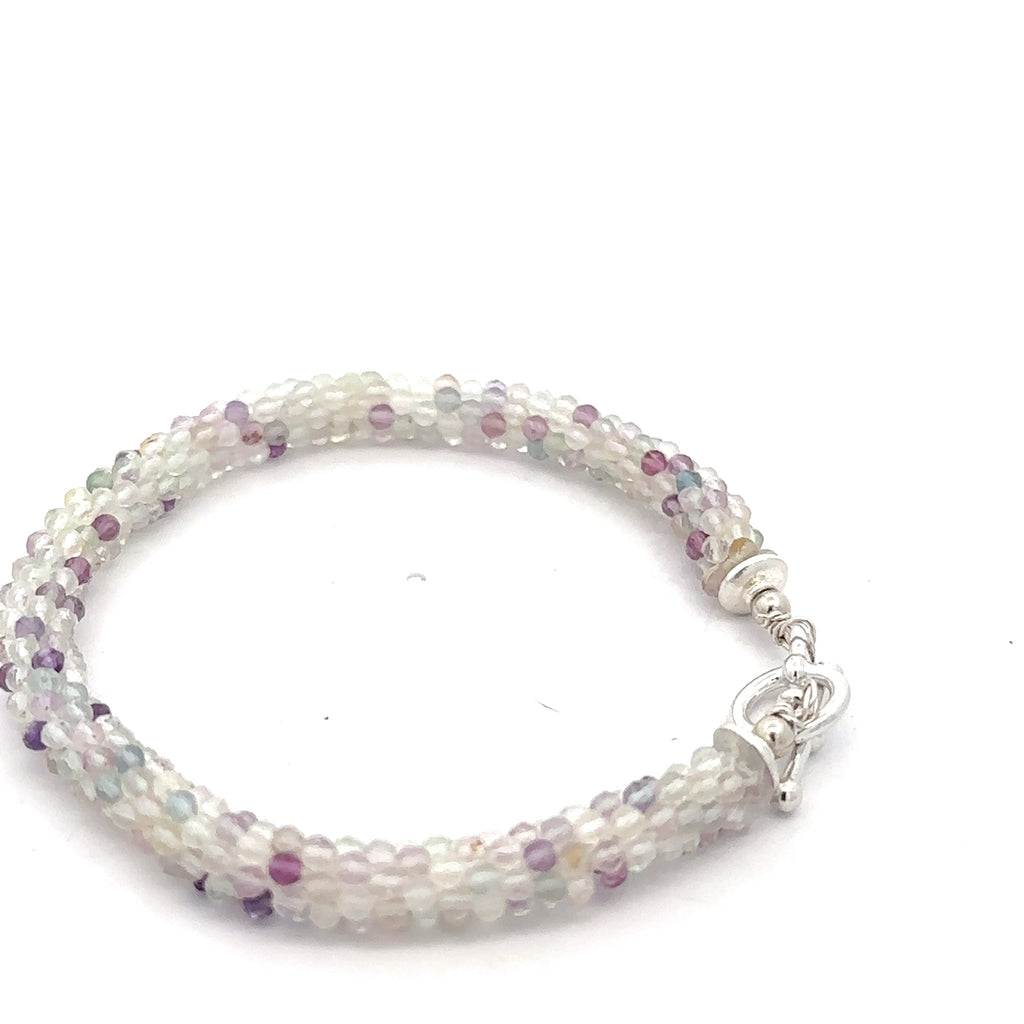 Rainbow Fluorite Gemstone Bracelet on white right side overview